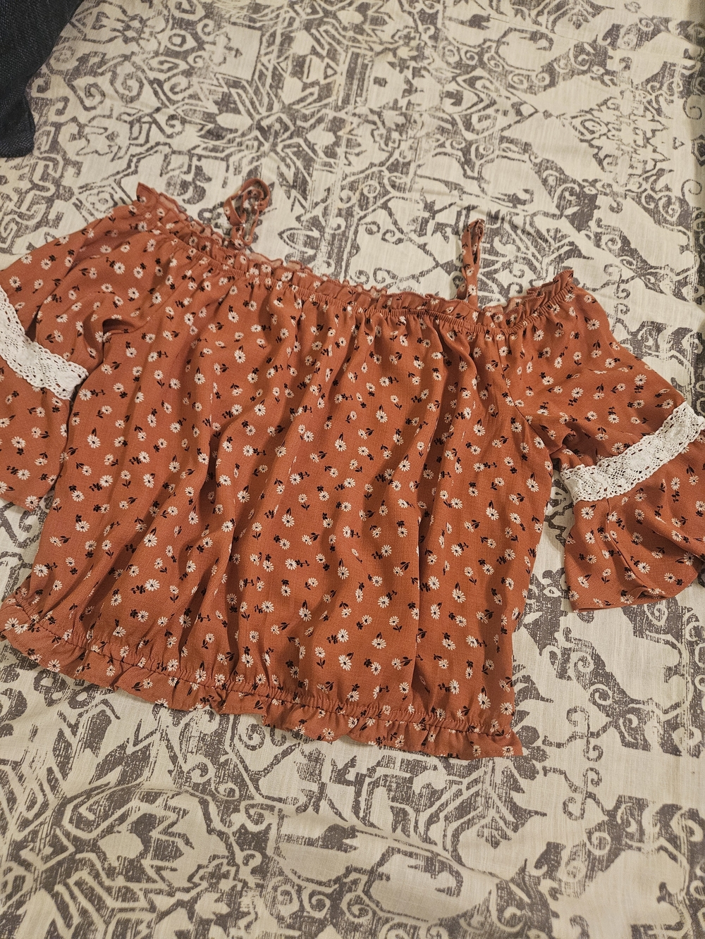 Bwear Rust Orange Floral Off-Shoulder Crop Top